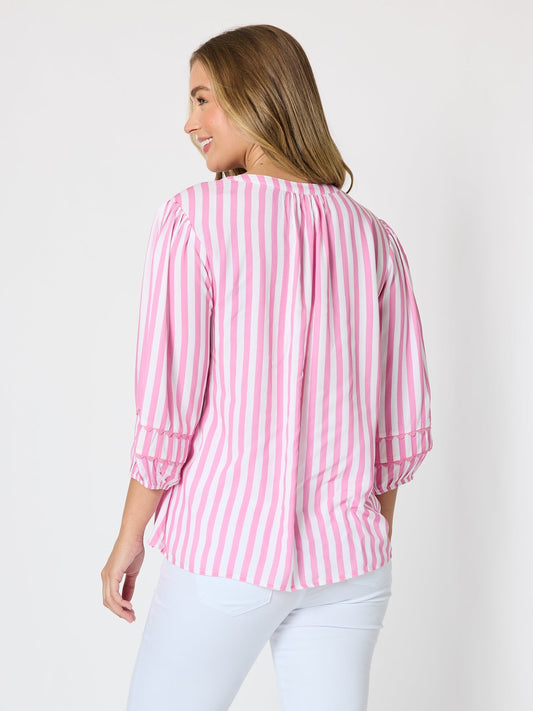 Threadz Montecito Stripe Print Top (Lipstick White)