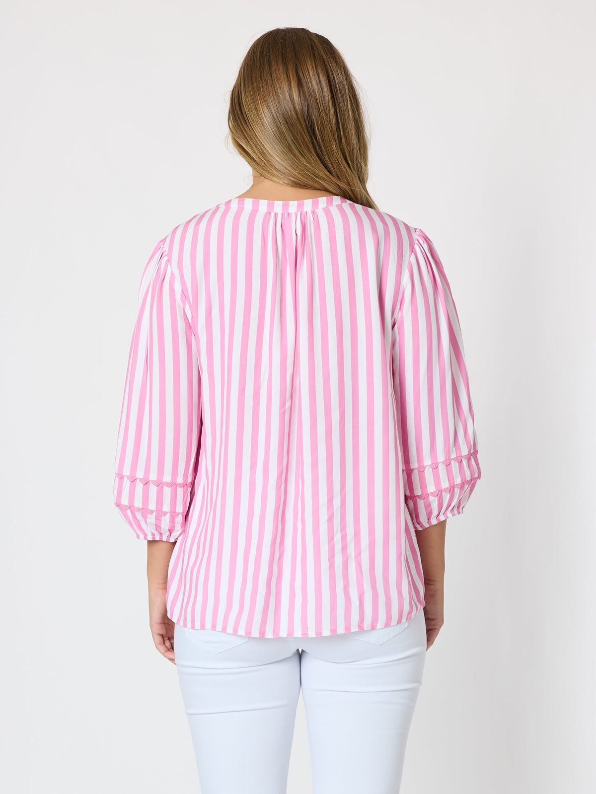 Threadz Montecito Stripe Print Top (Lipstick White)