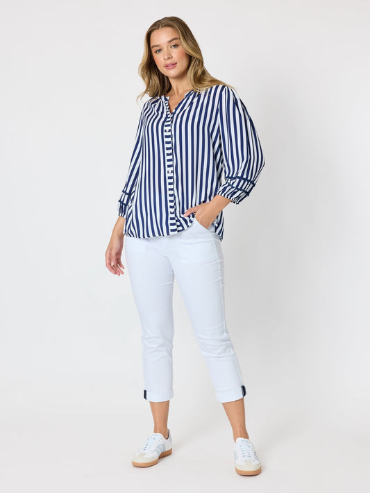 Threadz Montecito Stripe Print Top (Navy/White)
