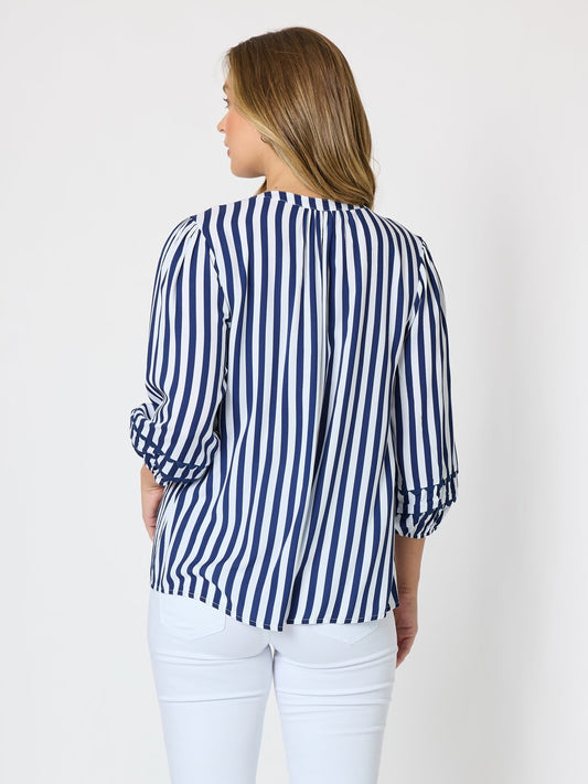 Threadz Montecito Stripe Print Top (Navy/White)