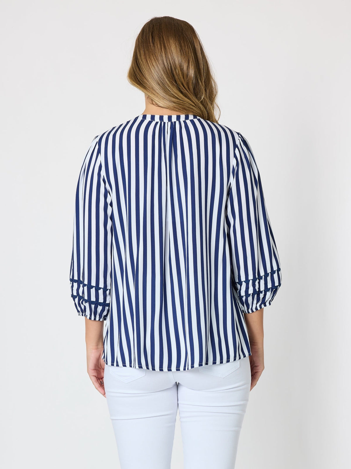 Threadz Montecito Stripe Print Top (Navy/White)