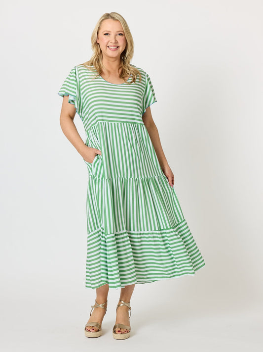 Image of Dresses. Product name - Kalahari Stripe Print Dress Apple White in Apple White colour by brand - Threadz