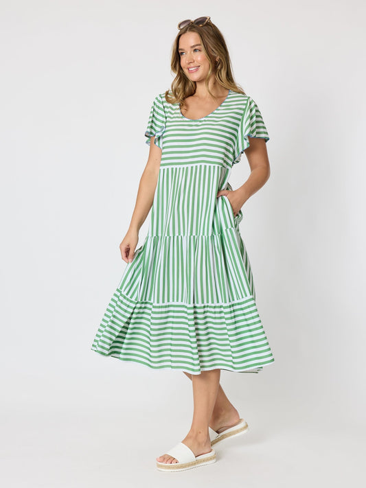 Image of Dresses. Product name - Kalahari Stripe Print Dress Apple White in Apple White colour by brand - Threadz
