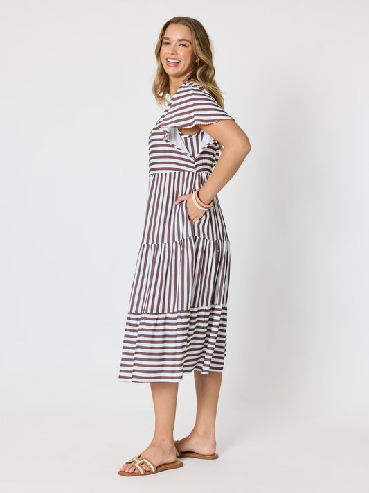 Threadz Kalahari Stripe Print Dress (Coffee White)