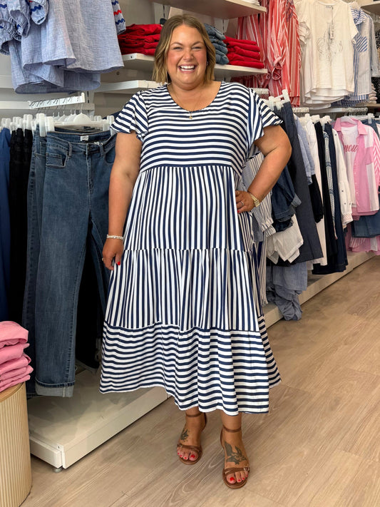 Threadz Kalahari Stripe Print Dress (Navy/White)