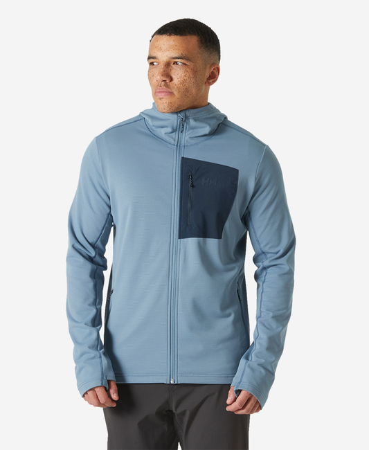 Image of a model wearing Outerwear. Product name - VERSALITE HOODED FLEECE JACKET, Washed Navy in Washed Navy colour by brand - Helly Hansen