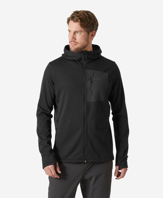 Image of a model wearing Outerwear. Product name - VERSALITE HOODED FLEECE JACKET, Black in Black colour by brand - Helly Hansen