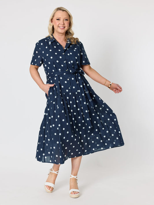 Gordon Smith Riviera Spot Print Shirt Dress (Navy/White)