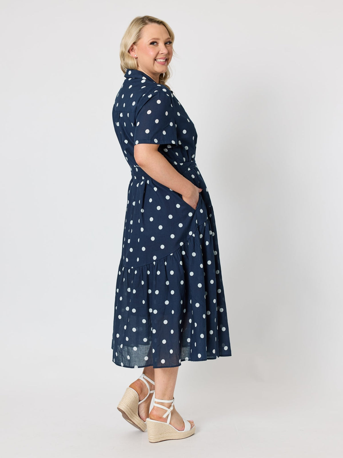 Gordon Smith Riviera Spot Print Shirt Dress (Navy/White)