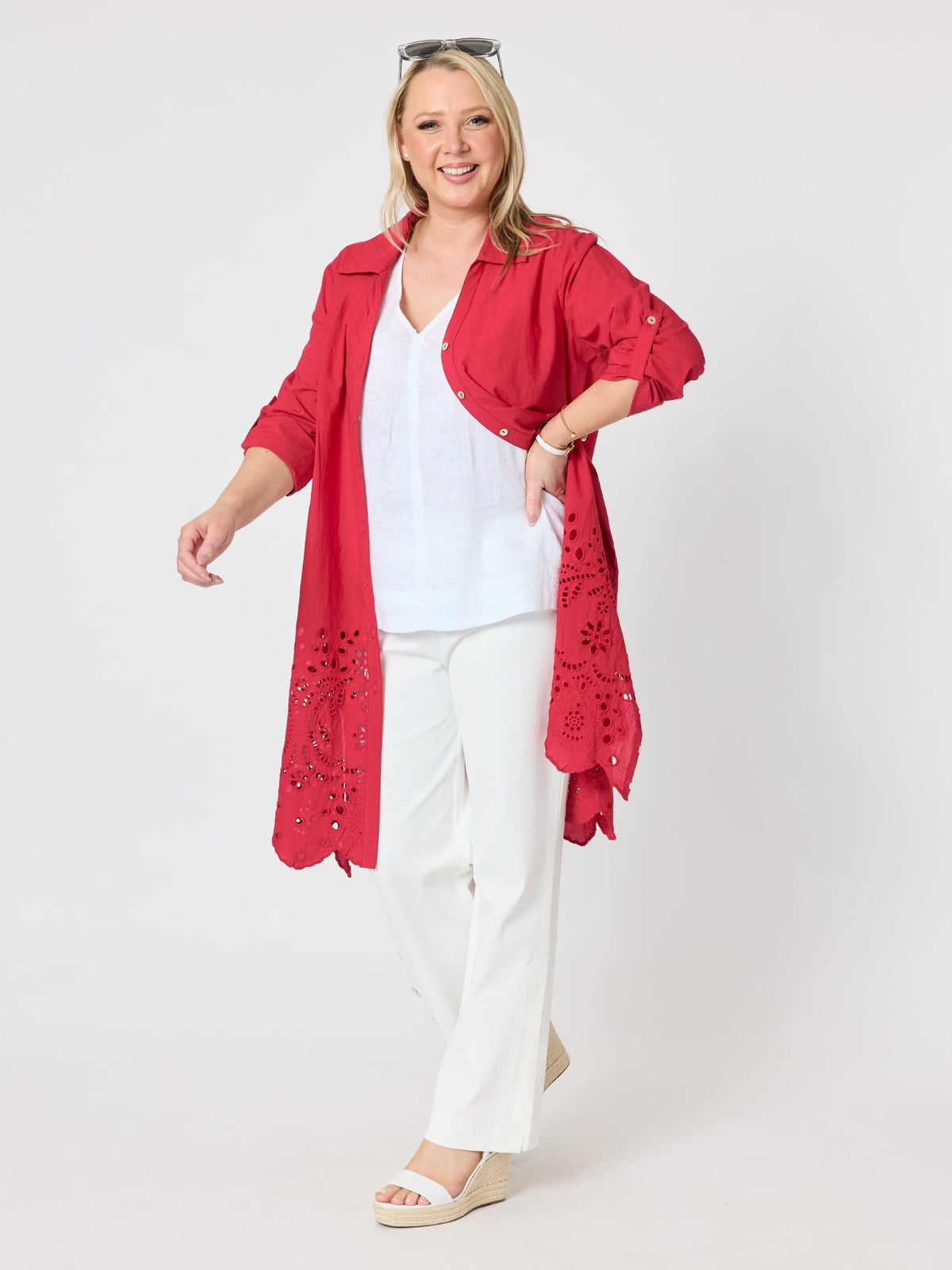 Gordon Smith Riviera Cotton Broderie Dress (Rouge)