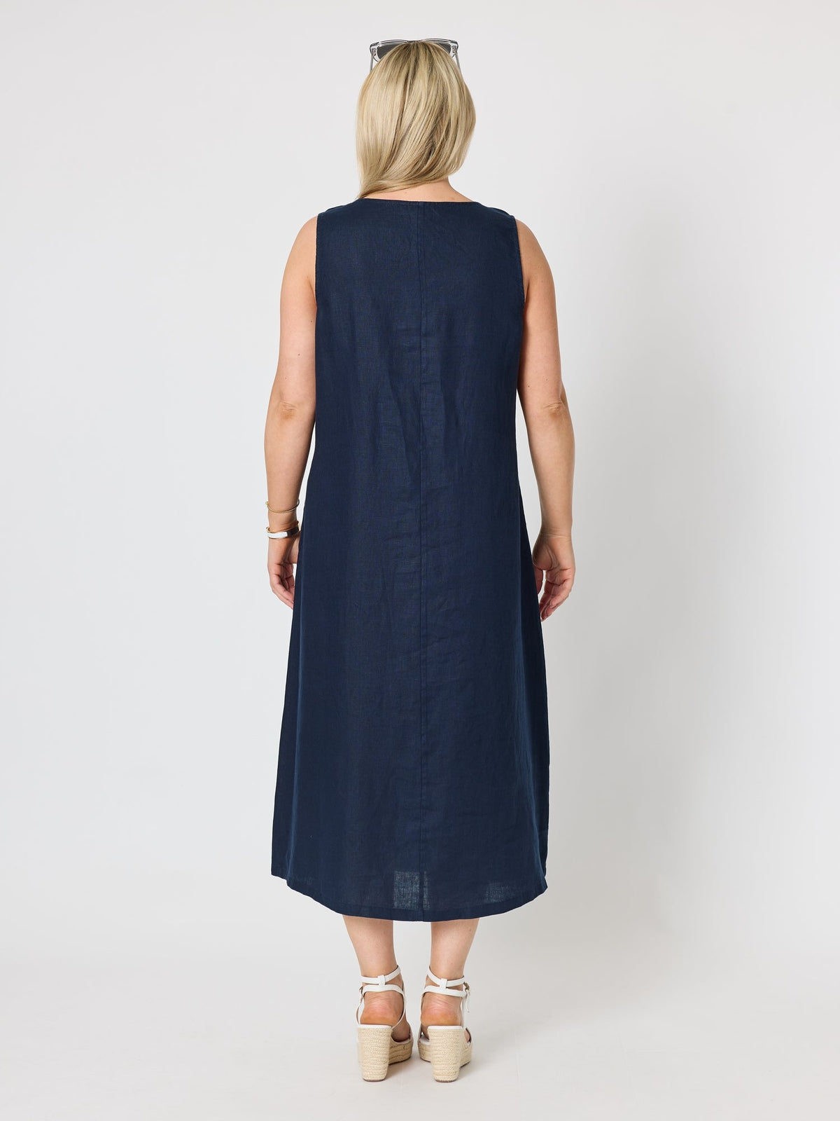 Gordon Smith Ava Linen V-neck Dress (Navy)