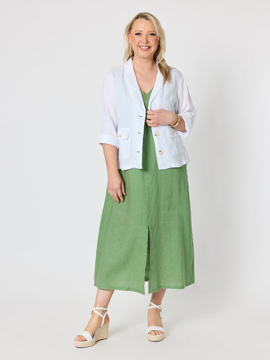 Gordon Smith Ava Linen V-neck Dress (Fern)