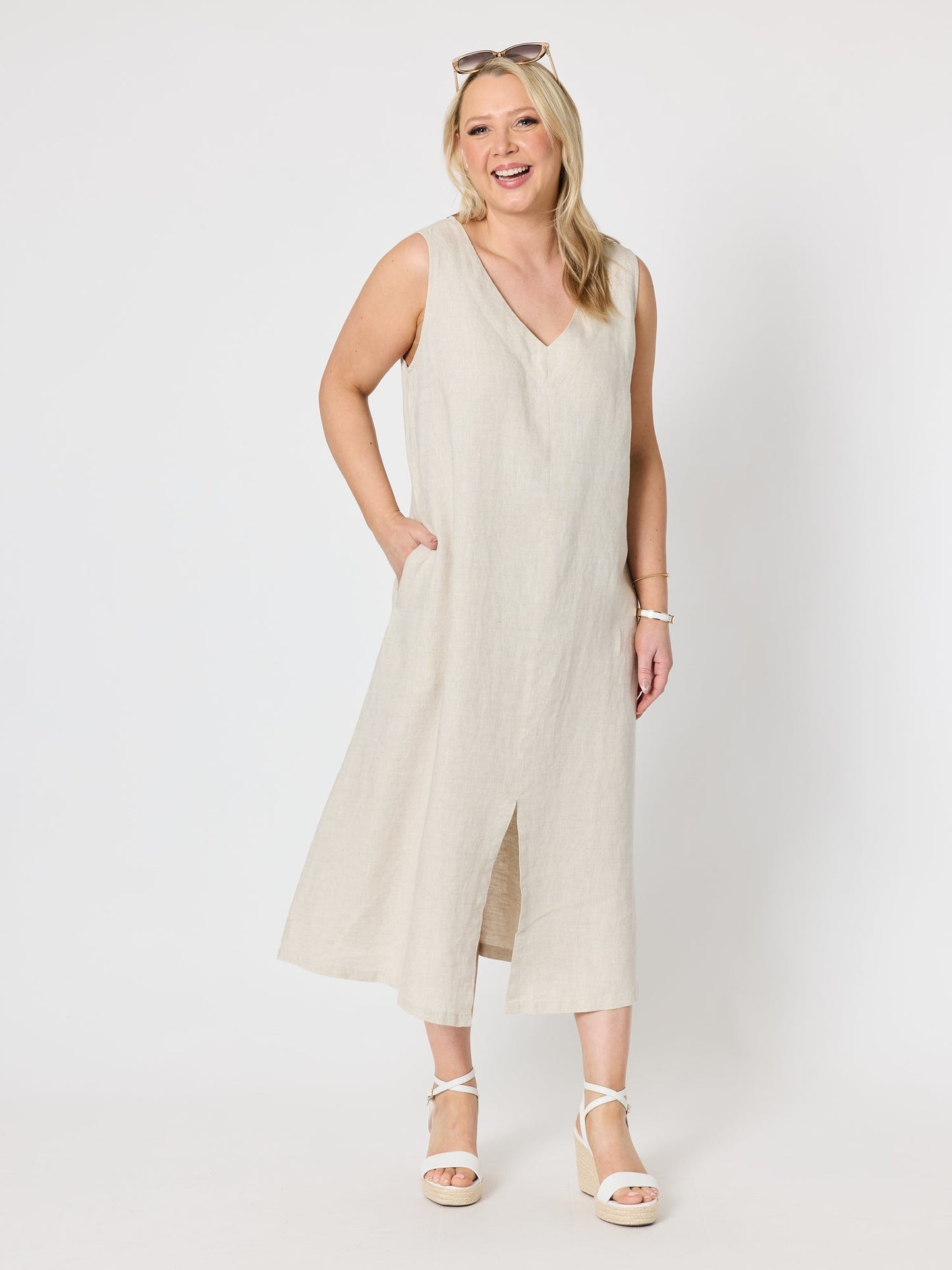 Gordon Smith Ava Linen V-neck Dress (Natural)