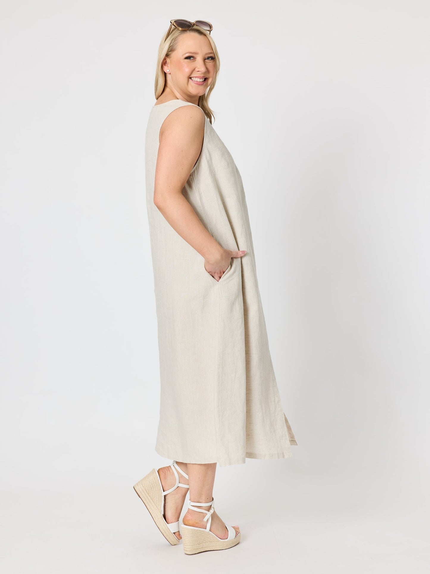 Gordon Smith Ava Linen V-neck Dress (Natural)