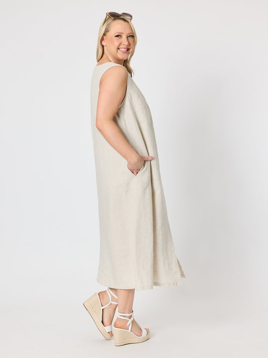 Gordon Smith Ava Linen V-neck Dress (Natural)