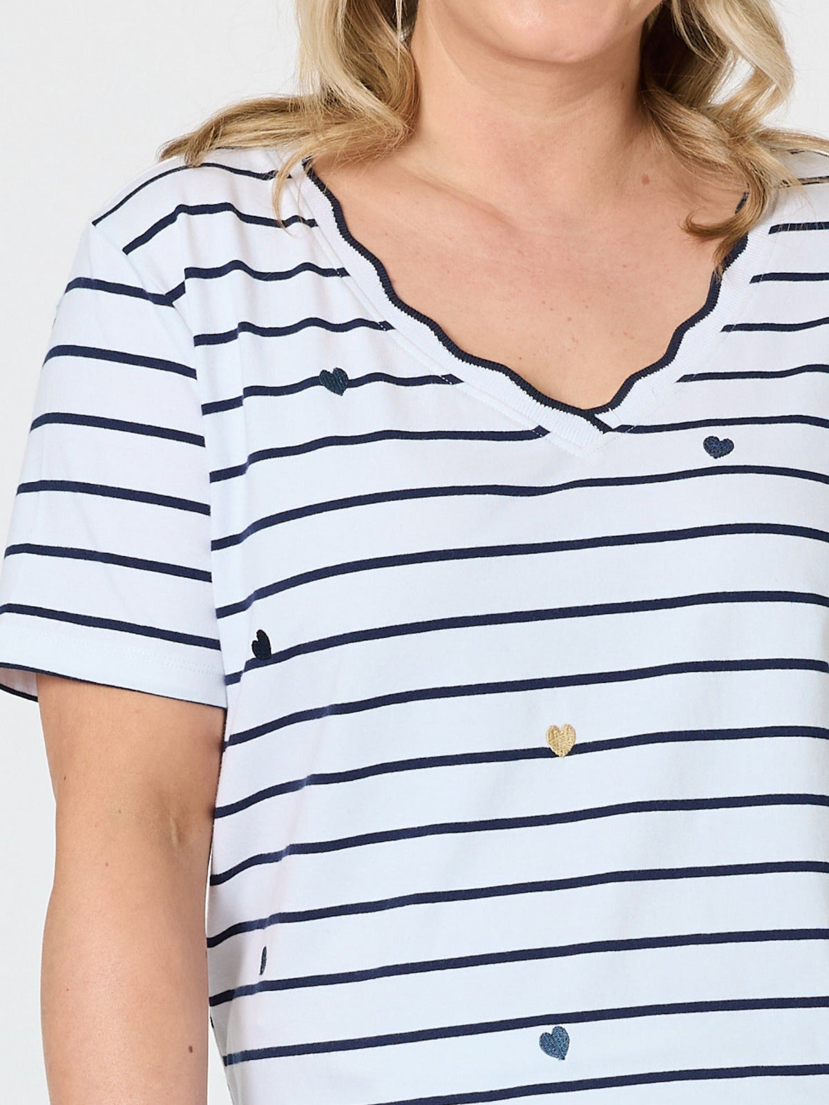 Gordon Smith Marina Embroidered Stripe Print Tee (Navy/White)
