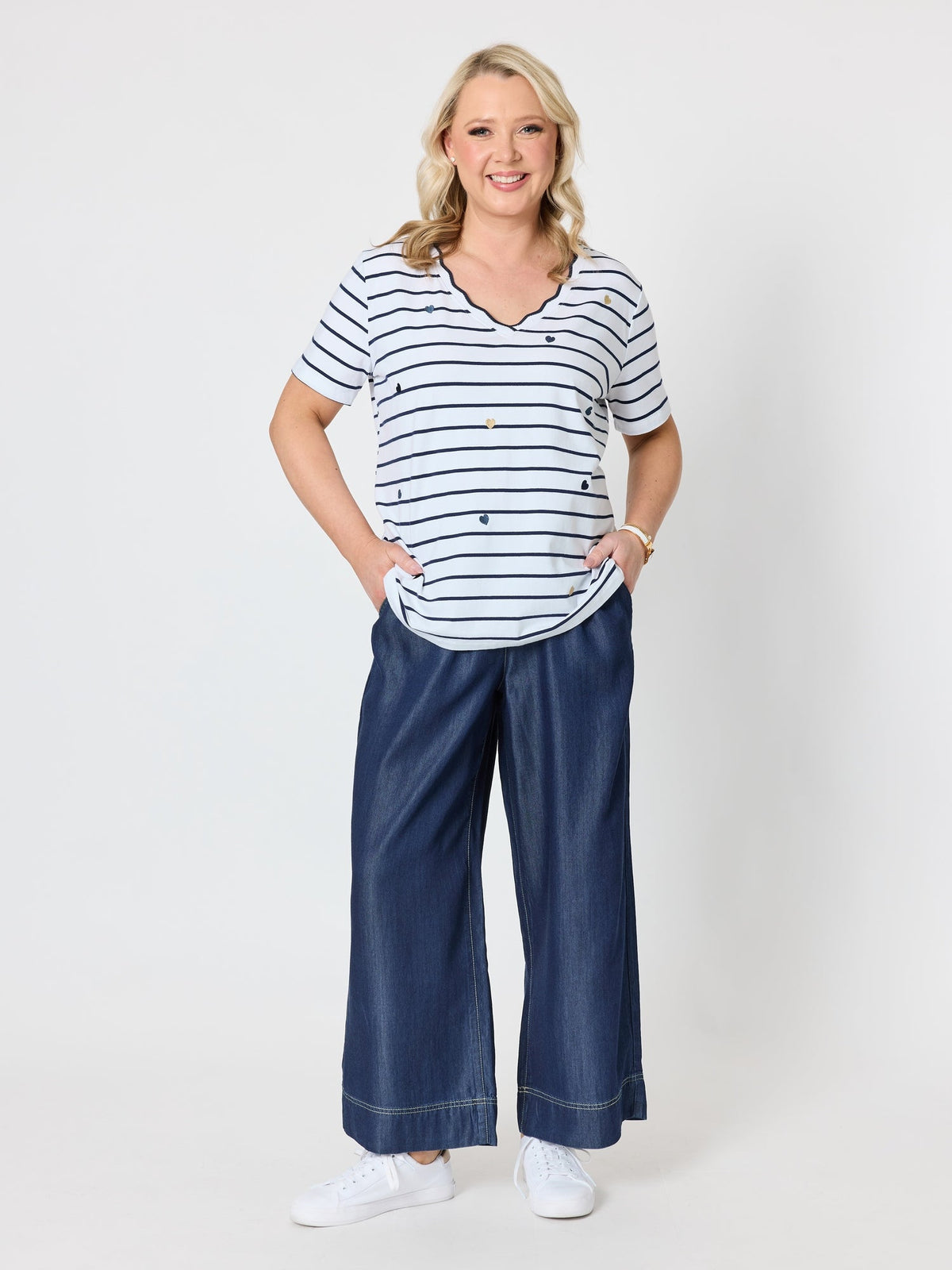 Gordon Smith Marina Embroidered Stripe Print Tee (Navy/White)