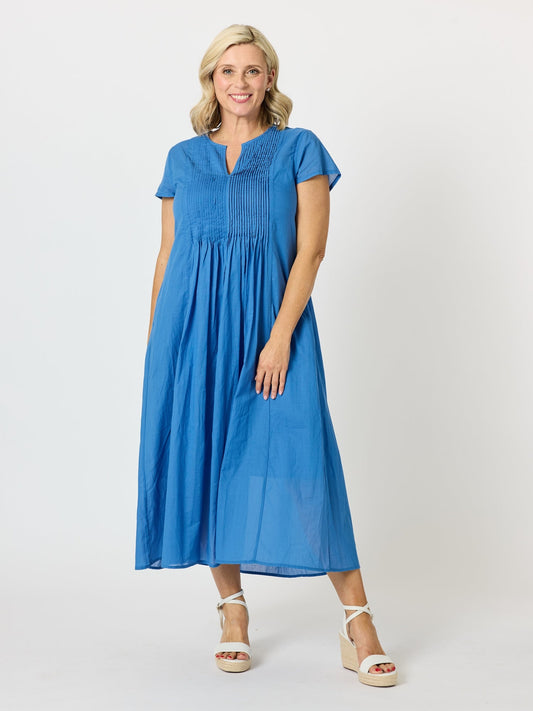 Image of Dresses. Product name - Acacia Cotton Dress Azure in Azure colour by brand - Threadz