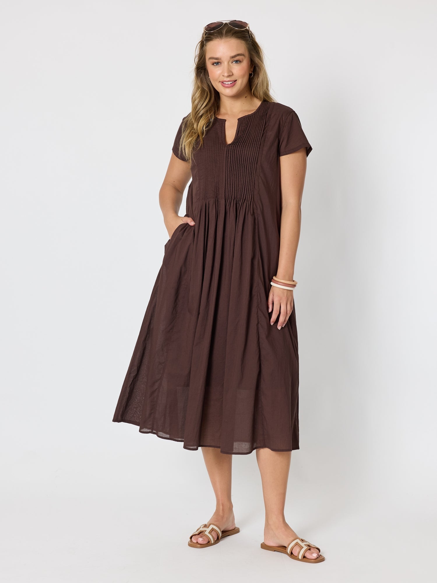 Image of Dresses. Product name - Acacia Cotton Dress Coffee in Coffee colour by brand - Threadz