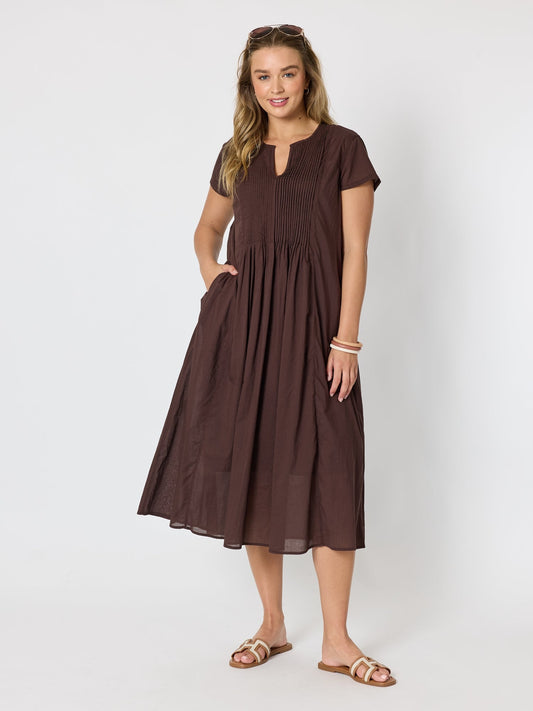 Image of Dresses. Product name - Acacia Cotton Dress Coffee in Coffee colour by brand - Threadz