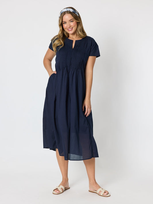Image of Dresses. Product name - Acacia Cotton Dress Navy in Navy colour by brand - Threadz