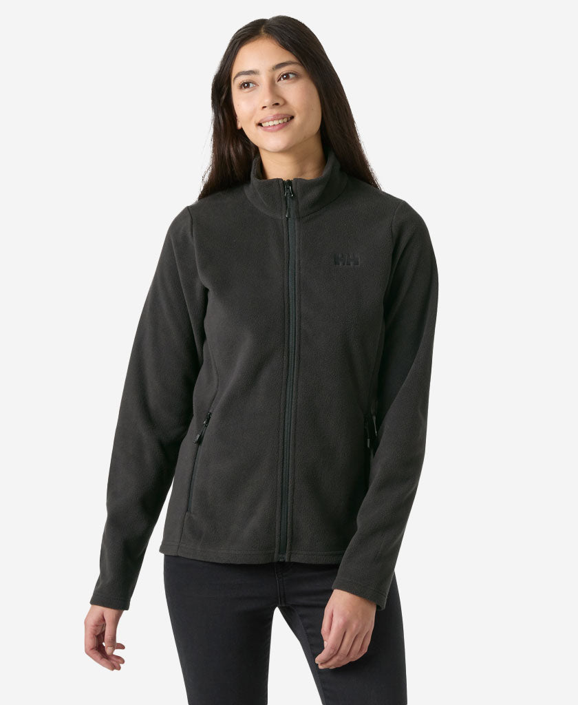 Image of a model wearing Outerwear. Product name - W MARIDALEN FLEECE JACKET, Black in Black colour by brand - Helly Hansen