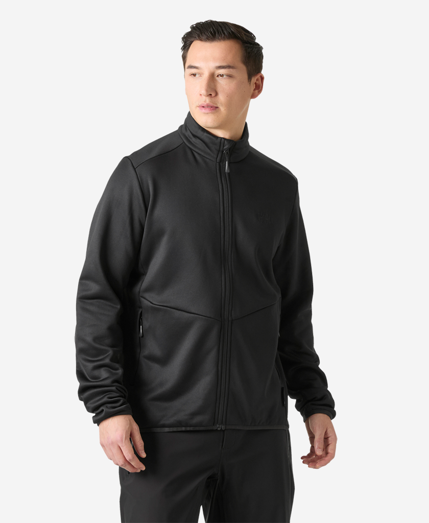 Image of a model wearing Outerwear. Product name - ALPHA FLEECE JACKET, Black in Black colour by brand - Helly Hansen