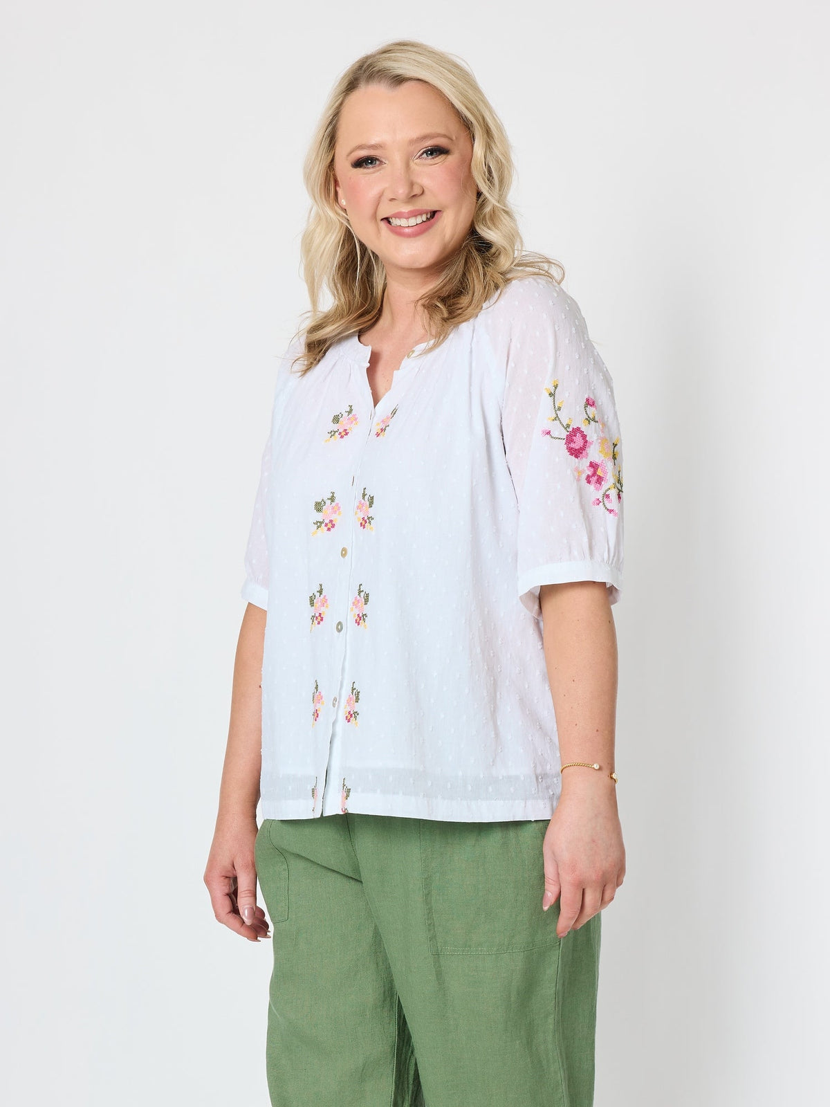 Gordon Smith Desert Rose Embroidered Top (White)