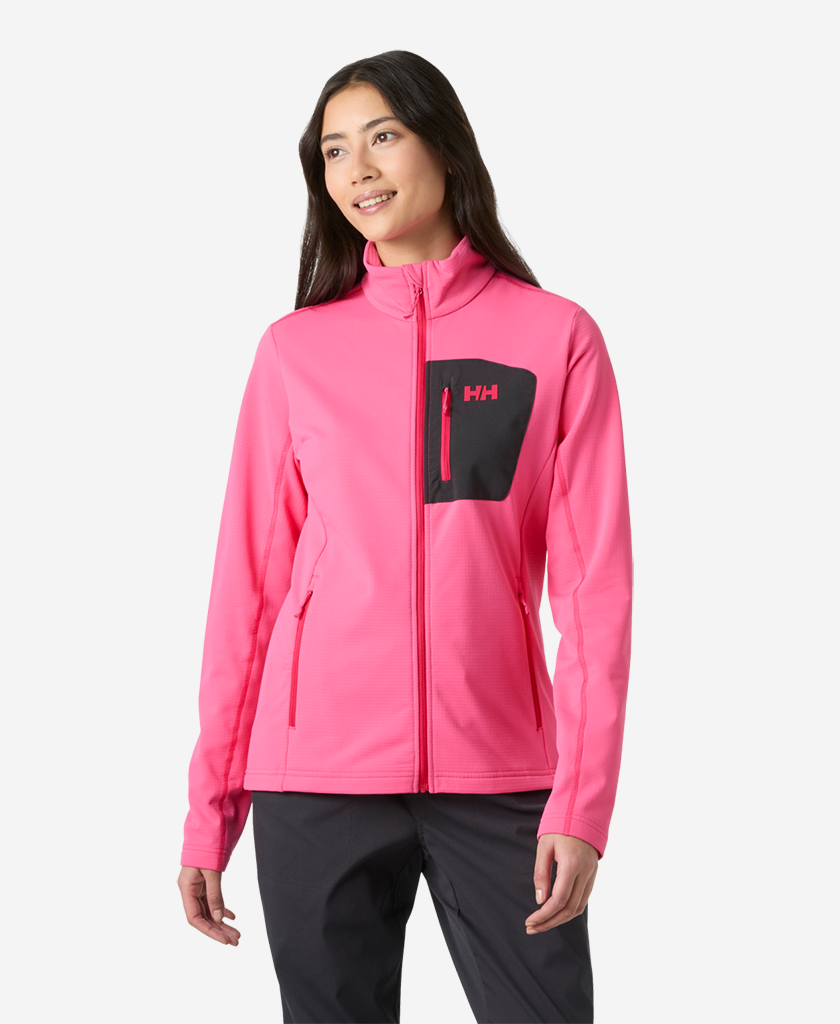 Image of a model wearing Outerwear. Product name - W VERSALITE FLEECE JACKET, Hot Pink in Hot Pink colour by brand - Helly Hansen