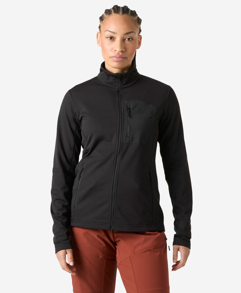 Image of a model wearing Outerwear. Product name - W VERSALITE FLEECE JACKET, Black in Black colour by brand - Helly Hansen