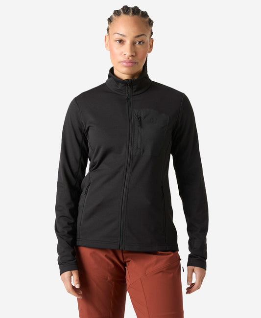 Image of a model wearing Outerwear. Product name - W VERSALITE FLEECE JACKET, Black in Black colour by brand - Helly Hansen