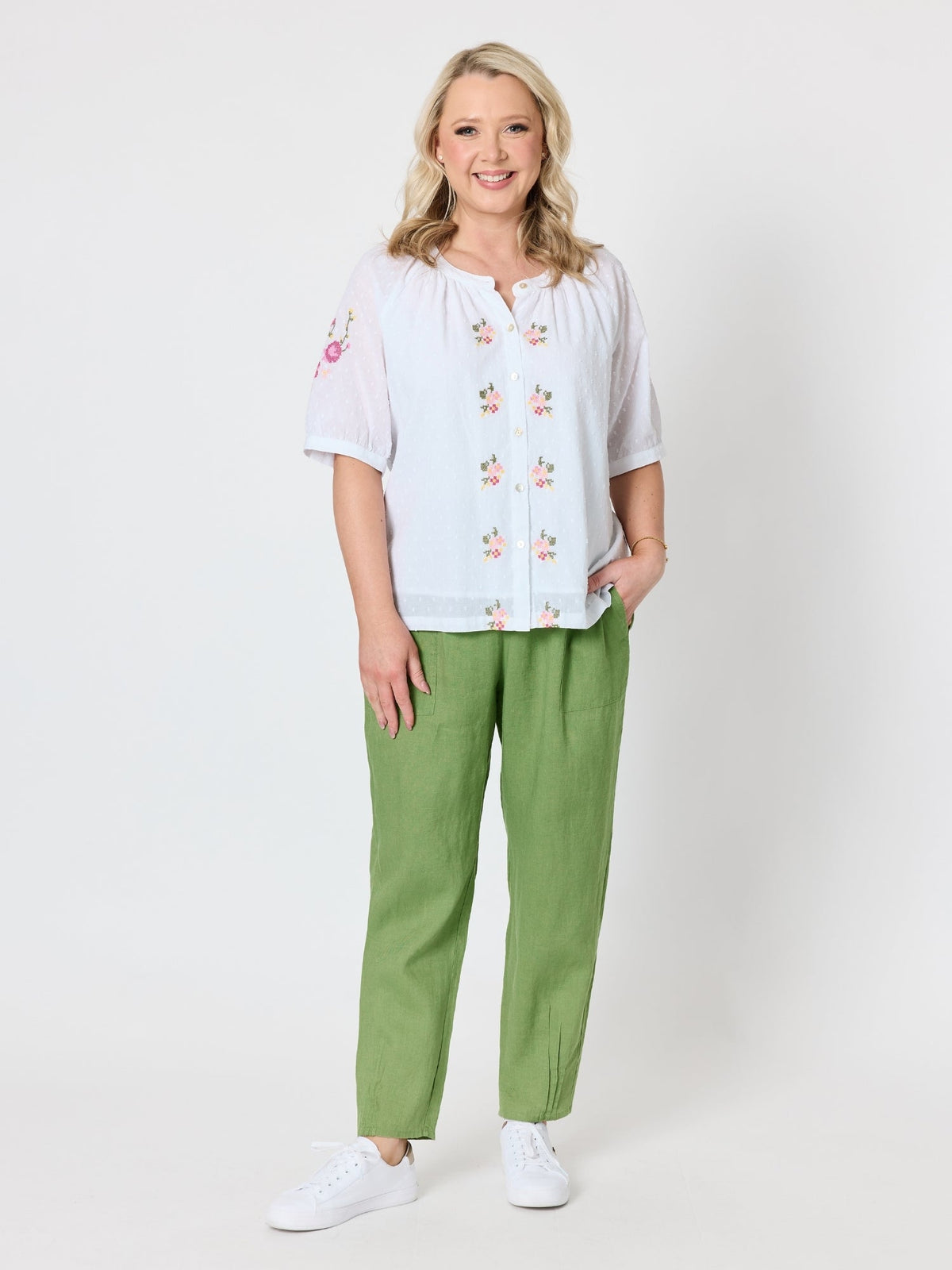 Gordon Smith Sarah Linen Pleat Hem Pant (Fern)