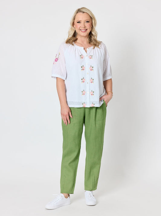 Gordon Smith Sarah Linen Pleat Hem Pant (Fern)