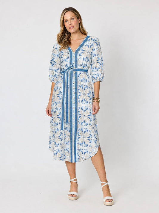 Image of Dresses. Product name - Portofino Print Dress Cornflower Multi in Cornflower Multi colour by brand - Hammock & Vine