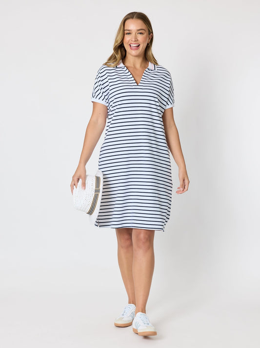 Threadz Sailor Stripe Print Polo Dres (Navy/White)