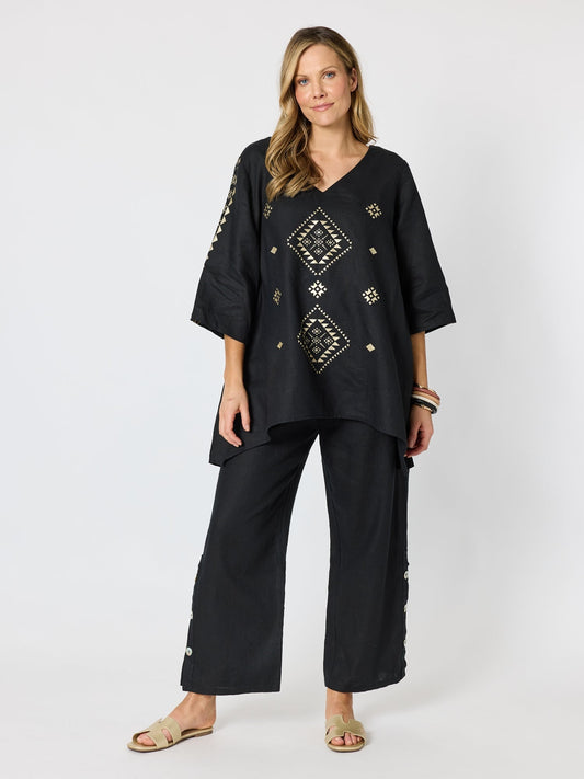 Hammock & Vine Bayview Wide Leg Linen Pant (Black)
