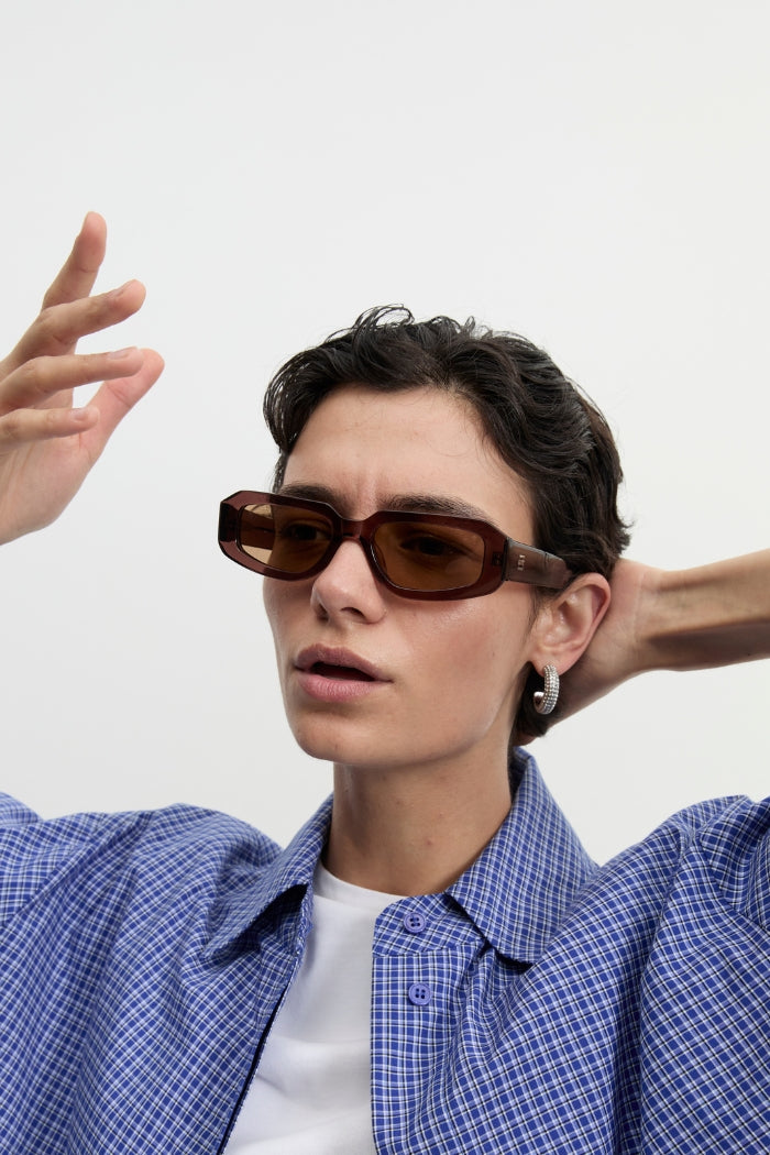 Image of Sunglasses. Product name - Roux Sunglasses Brown in Brown colour by brand - Blanca Studio