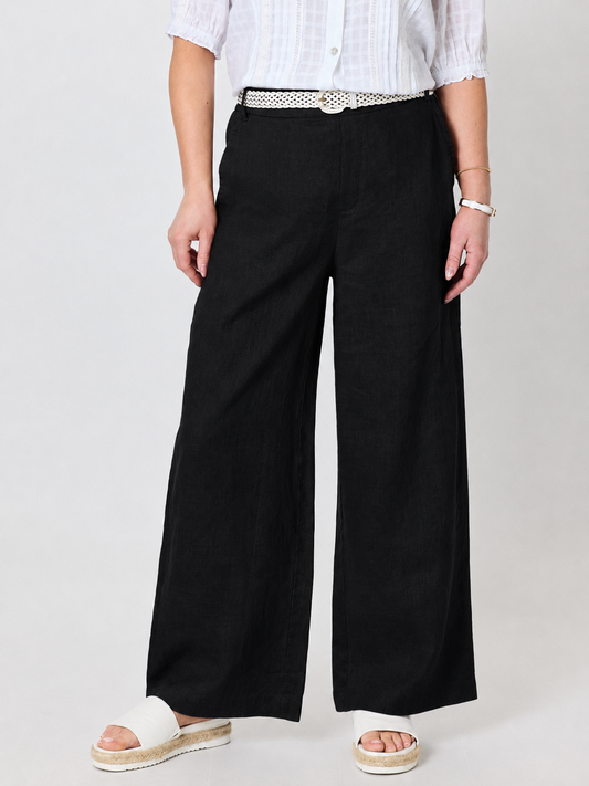 Image of a model wearing Pants. Product name - Luella Wide Leg Linen Pant Black in Black colour by brand - Gordon Smith