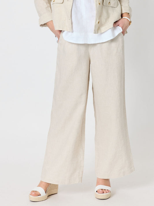 Image of a model wearing Pants. Product name - Luella Wide Leg Linen Pant Natural in Natural colour by brand - Gordon Smith