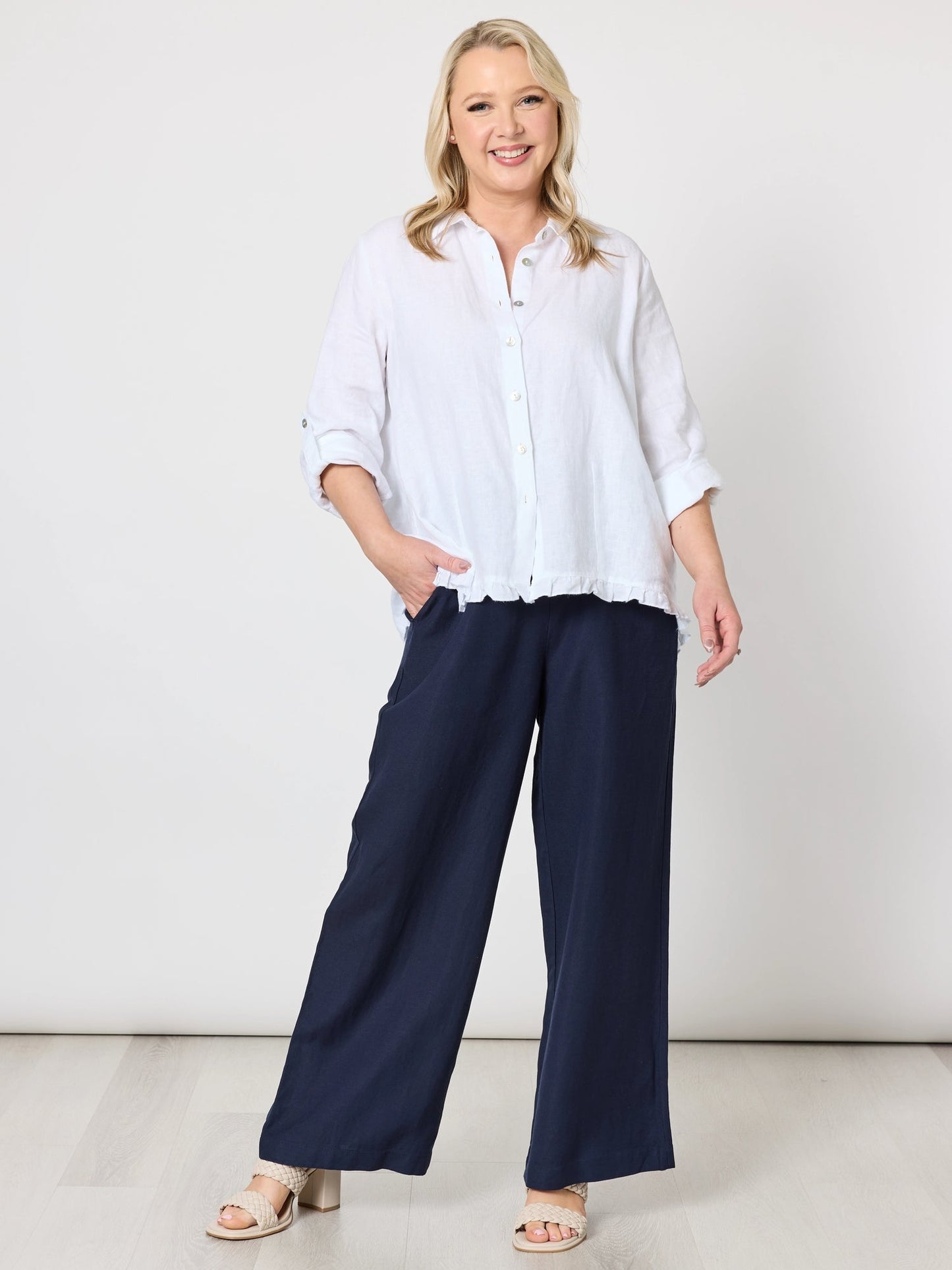 Gordon Smith Luella Wide Leg Linen Pant (Navy)