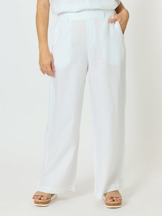 Image of a model wearing Pants. Product name - Luella Wide Leg Linen Pant White in White colour by brand - Gordon Smith