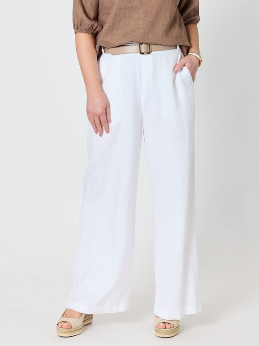 Image of a model wearing Pants. Product name - Luella Wide Leg Linen Pant White in White colour by brand - Gordon Smith