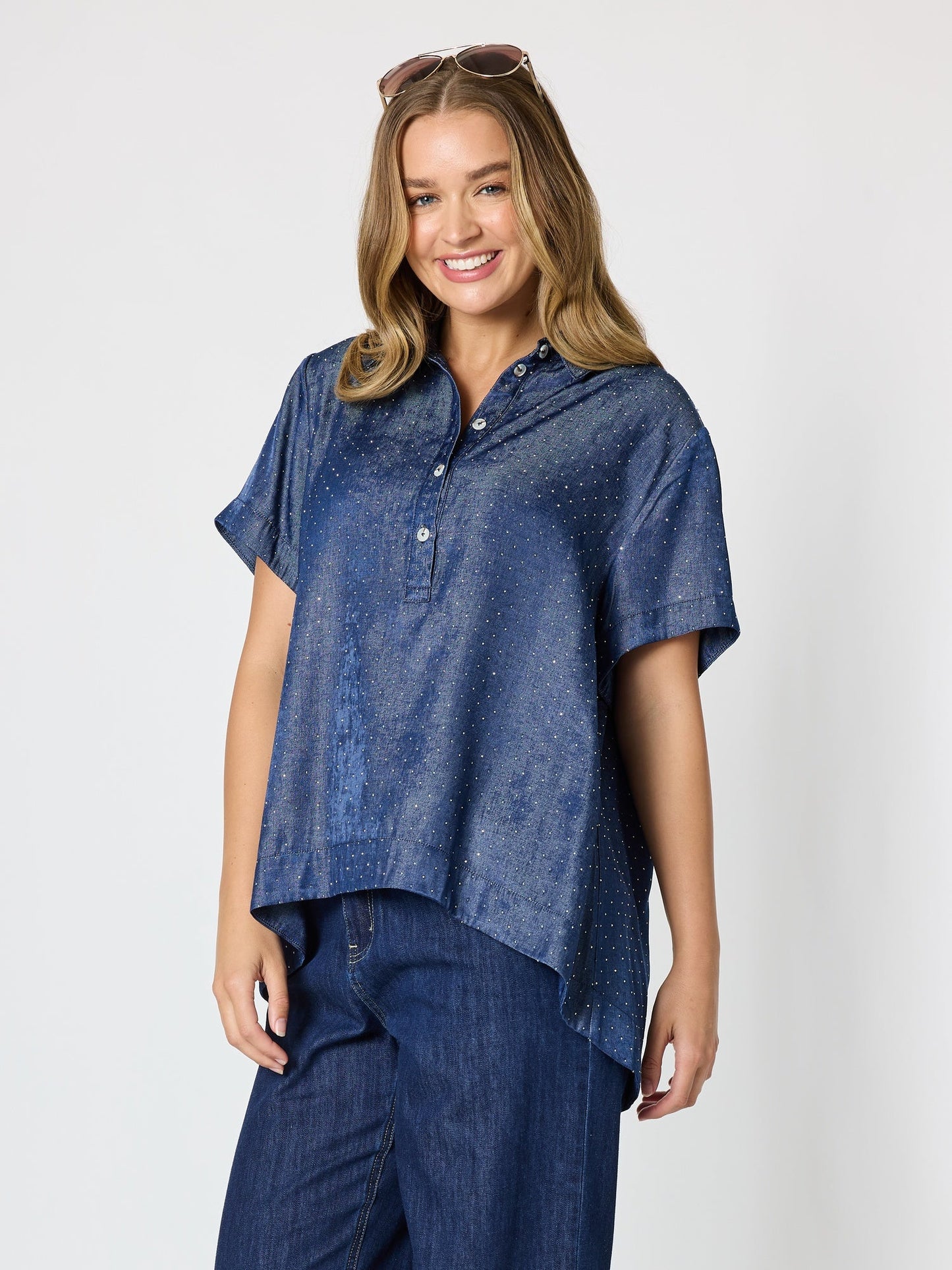 Threadz Urban Chic Diamante Top (Dark Denim)