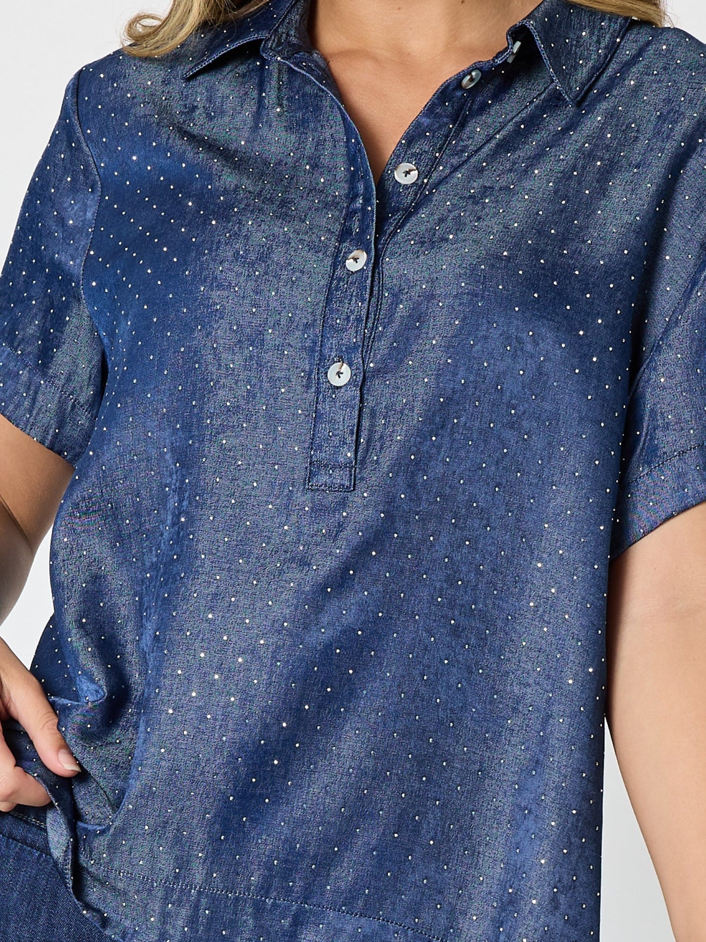 Threadz Urban Chic Diamante Top (Dark Denim)
