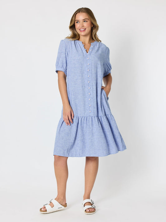 Image of Dresses. Product name - Canopy Dress Chambray in Chambray colour by brand - Threadz
