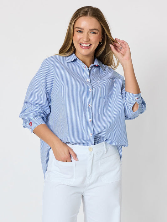 Image of Shirts. Product name - Seaview Stripe Print Cotton Shirt Blue/White in Blue/White colour by brand - Gordon Smith