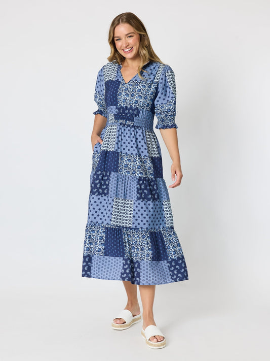 Image of Dresses. Product name - Costa Mesa Print Dress Navy Multi in Navy Multi colour by brand - Threadz