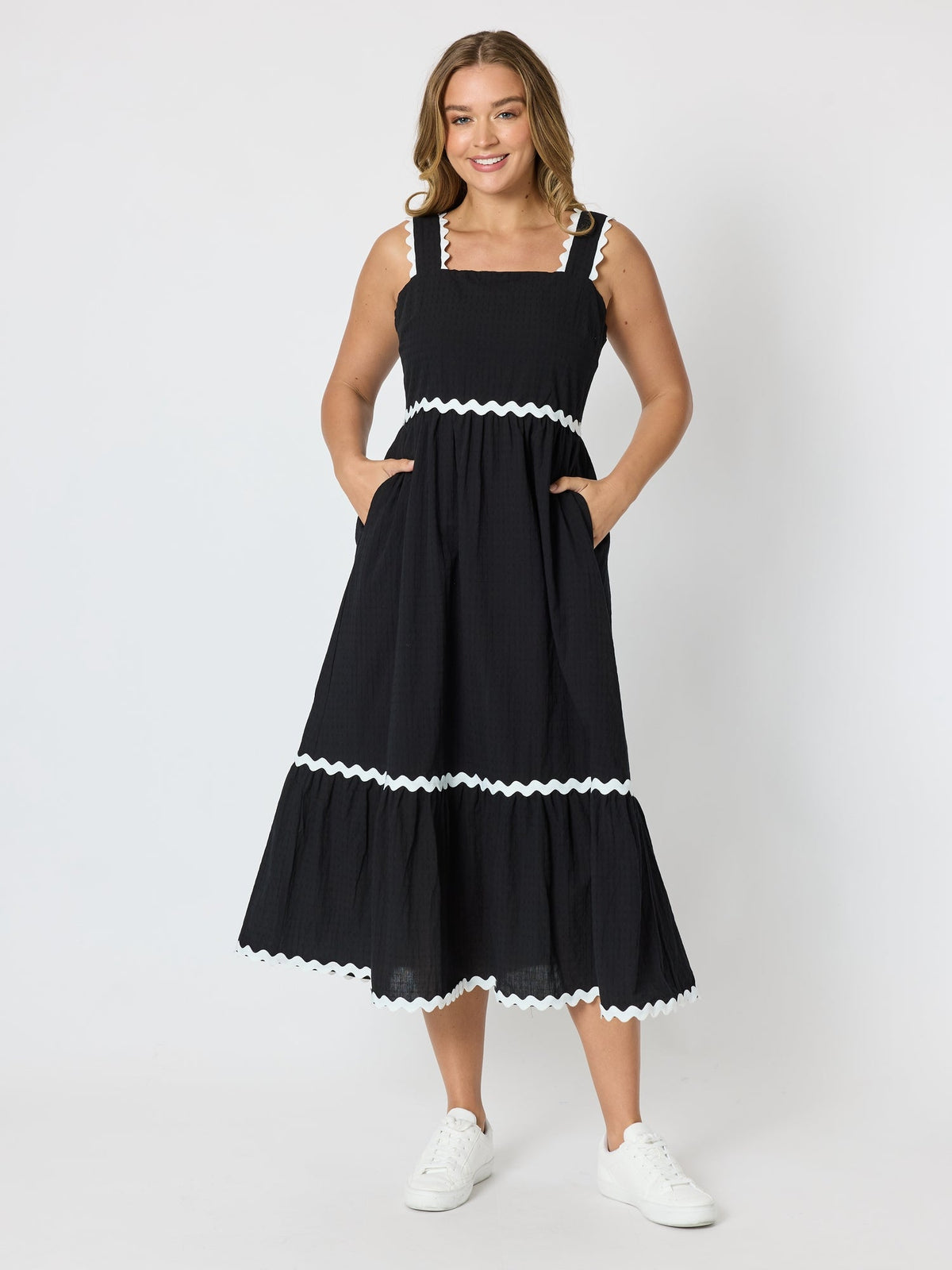 Image of Dresses. Product name - Casablanca Ric Rac Sundress Black in Black colour by brand - Threadz