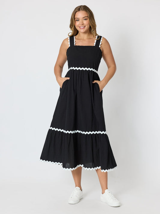 Image of Dresses. Product name - Casablanca Ric Rac Sundress Black in Black colour by brand - Threadz