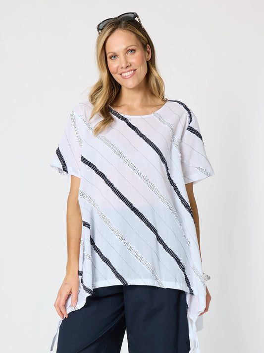 Image of a model wearing Tops. Product name - Bellevue Longline Top White in White colour by brand - Clarity